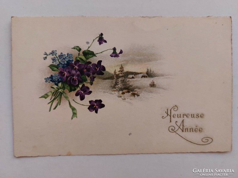Régi virágos képeslap 1927 levelezőlap ibolya téli táj