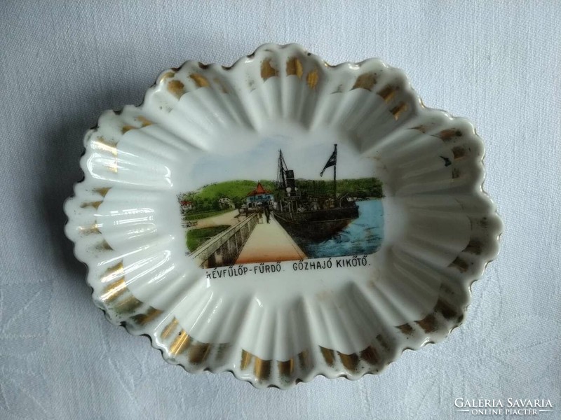 Révfülöp spa - steamboat harbor antique souvenir bowl