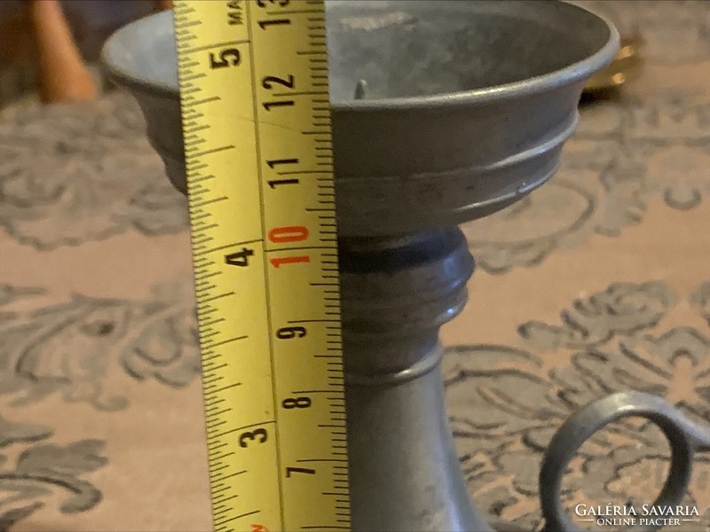 Tin candlestick, candle holder marked 