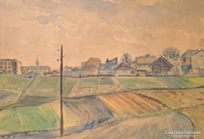 Rural street scene (full size 48x38 cm) watercolor