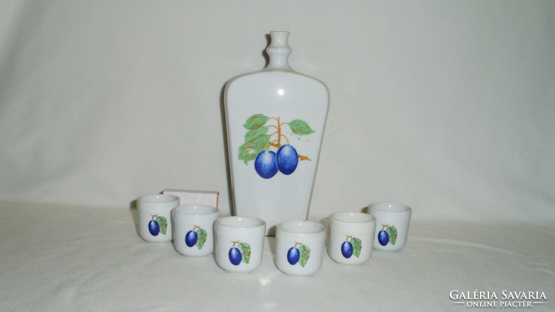 Alföldi porcelán likőrös, pálinkás, röviditalos készlet - szilva dekorral
