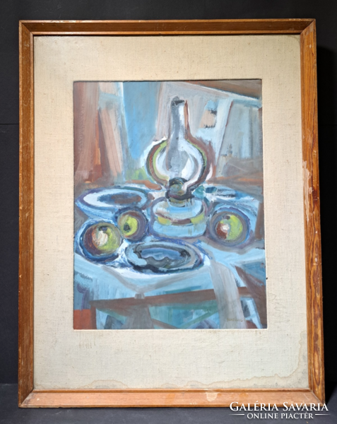 Still life with oil lamp (full size 65x51 cm) tempera, paper