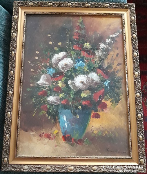 Beautiful floral still life oil painting painted on canvas, signed, glazed