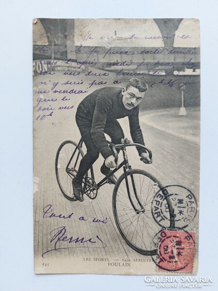 Old racing bicycle man photo bicycle photo postcard