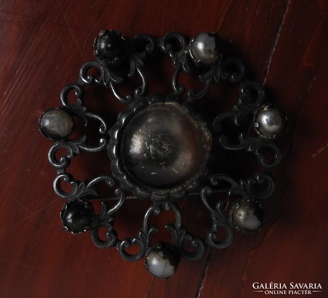 Antik barokk ötvös ezüstszínű bross - kitűző