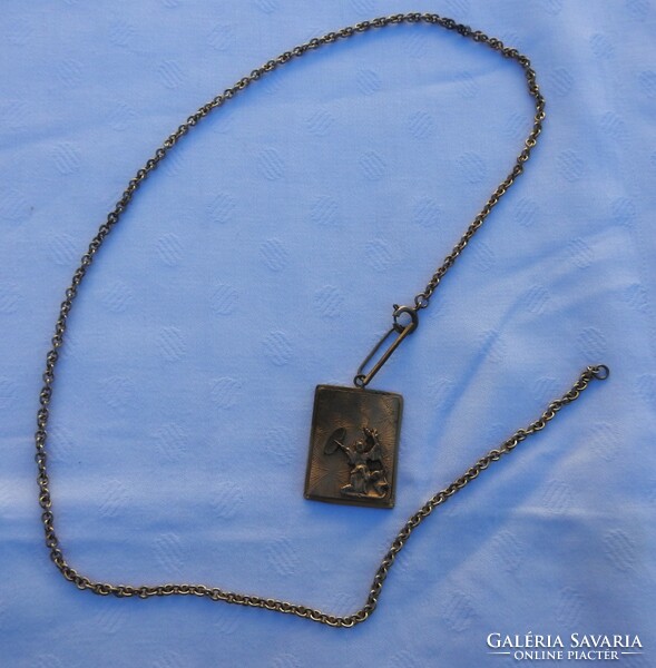 Old copper pendant with chain - pendant with an oriental scene