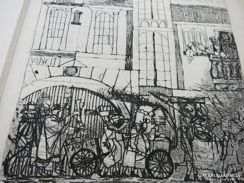Béla Kondor (1931-1972): Festive march, etching