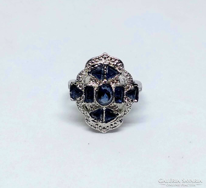 Vintage 925-s töltött ezüst (SF) gyűrű, zafír CZ kristályokkal