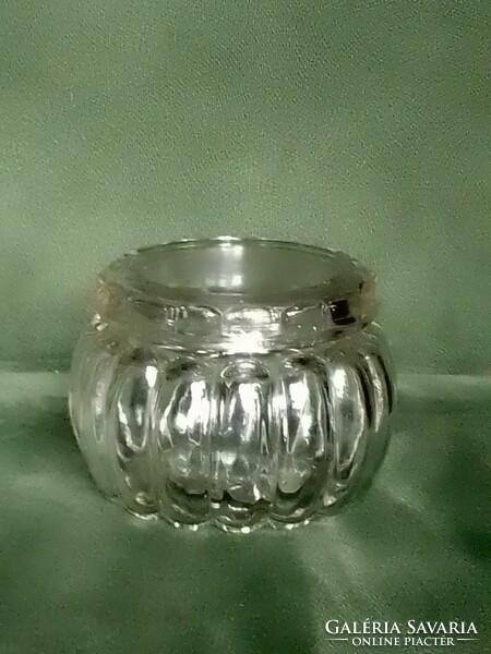 Beautifully shaped ribbed cast glass bonbonier with lid, sugar holder, jewelry holder, ring holder, flawless