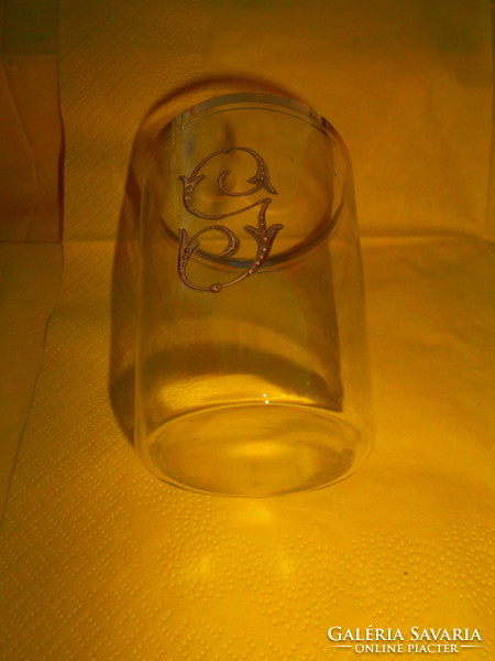 Antique glass cup with monogram on the side