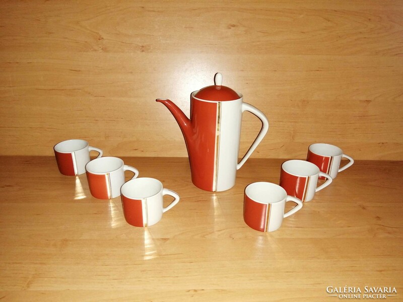 Hollóházi porcelán kávés készlet 1 db kiöntő 6 db csésze (8p)