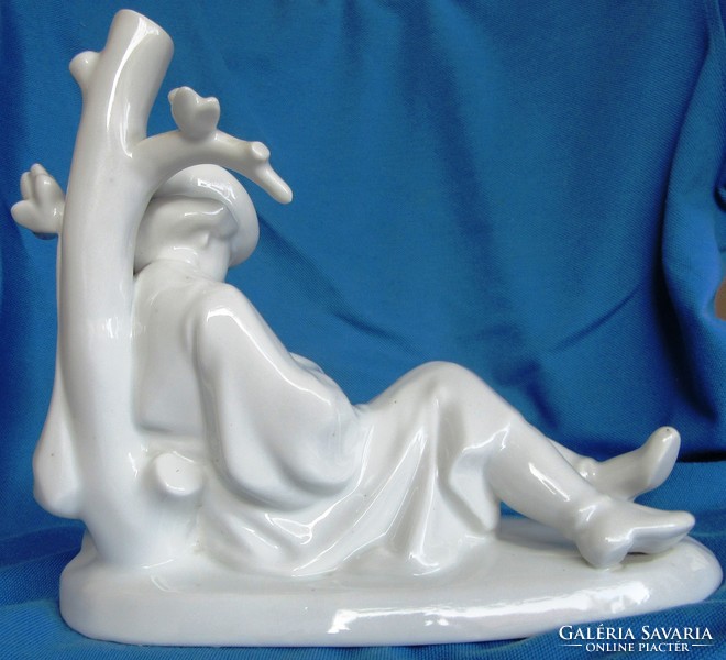 Zsolnay flutisting shepherd, porcelain statue, marked, 19 cm high, base 12 x 12.5 cm.