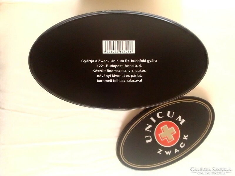 Nagy ovális formájú Zwack Unicum likőrös fém fedeles doboz, szép állapot, kávétartó, konyhai tároló
