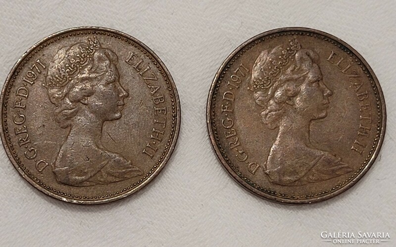 Anglia, II. Erzsébet királynő, 2 New pence, 1971.
