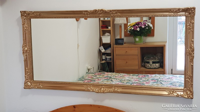 Wonderful, antique, gold-colored, blonde frame, large mirror. 62X 131 cm.