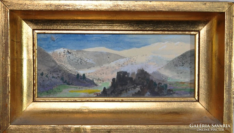 Marsovszky Endre (1916-1989) Téli panoráma - akvarell (méret: 17,5x7 - keret nélkül)
