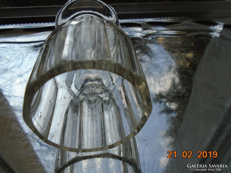 Biedermeier antik tízoldalas mércés vastagfalú talpas pohár 11,8cm