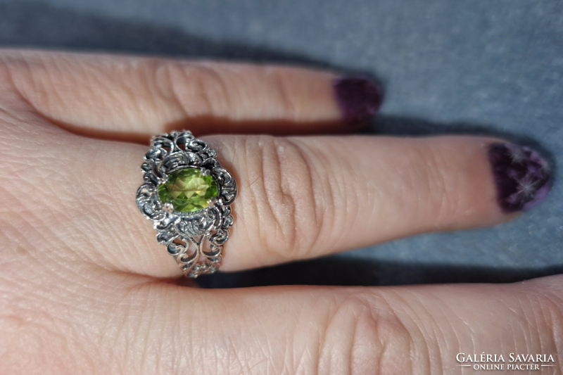 Peridot gemstone antique style/sterling silver ring 54, 925 - new