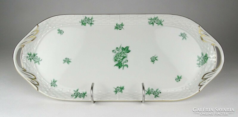1L549 old green Eton pattern Herend porcelain serving bowl tray 15.5 X 37 cm 1955