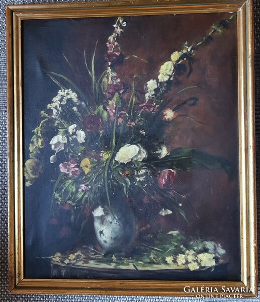 A copy of a flower still life painted by Mihály Munkácsy. Oil painting without sign. 50X60cm.