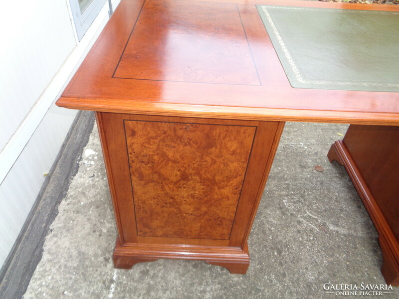 Leather inlaid desk with walnut inlays, adjustable in space