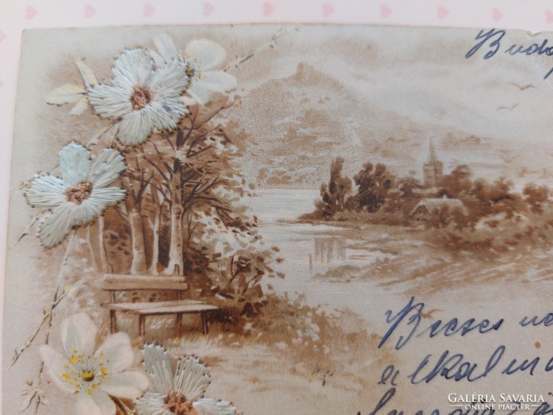 Old postcard 1901 embroidered floral postcard