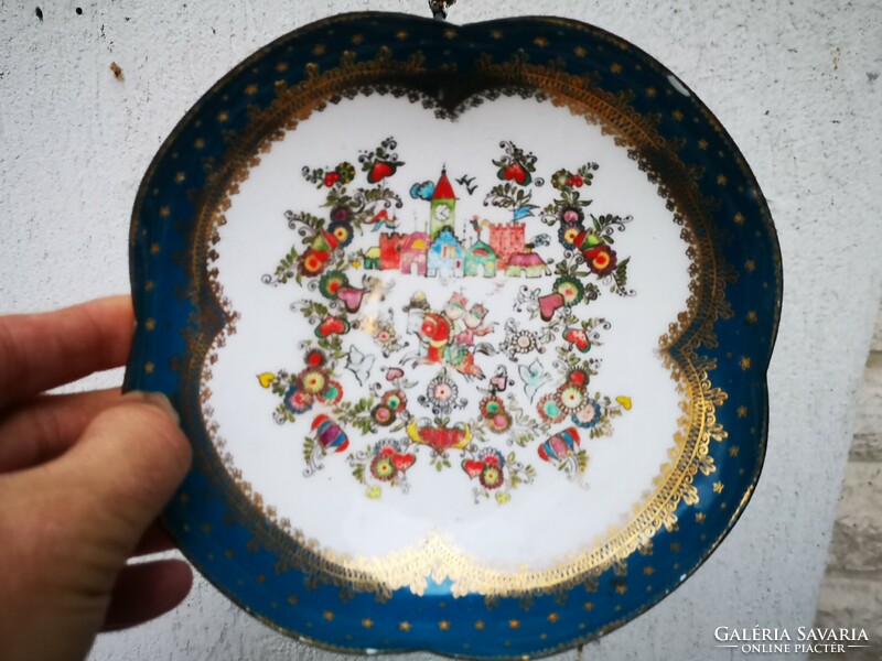 Antique fire enamel bowl hand painted centerpiece offering, scene marked Austria, art deco retro