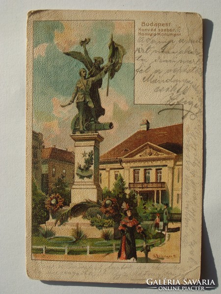 Régi képeslap 1901 Budapest Honvéd szobor fotó levelezőlap