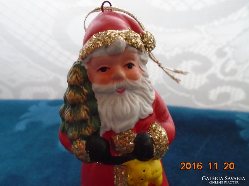 Mikulás,Télapó kézzel festett biszkvit porcelán figura Karácsonyfa dísz és csengő