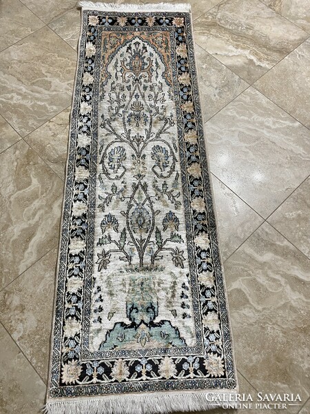 Cashmere 100% white silk carpet 190x64 cm