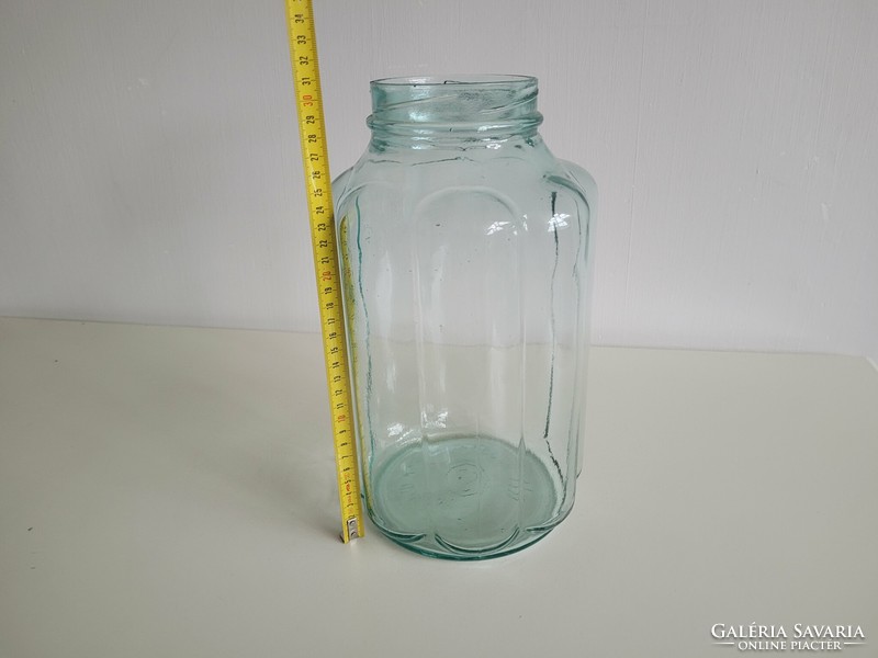Old ribbed large mason jar turquoise green frosted glass vintage decoration