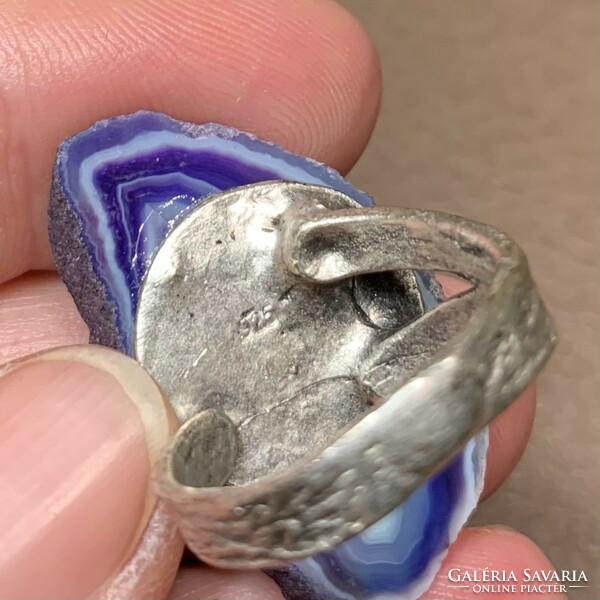 925 ezüst gyűrű achát geóda kővel 7-es méret (17 mm átmérő) nagy ásványos ezüst gyűrű ( állítható)