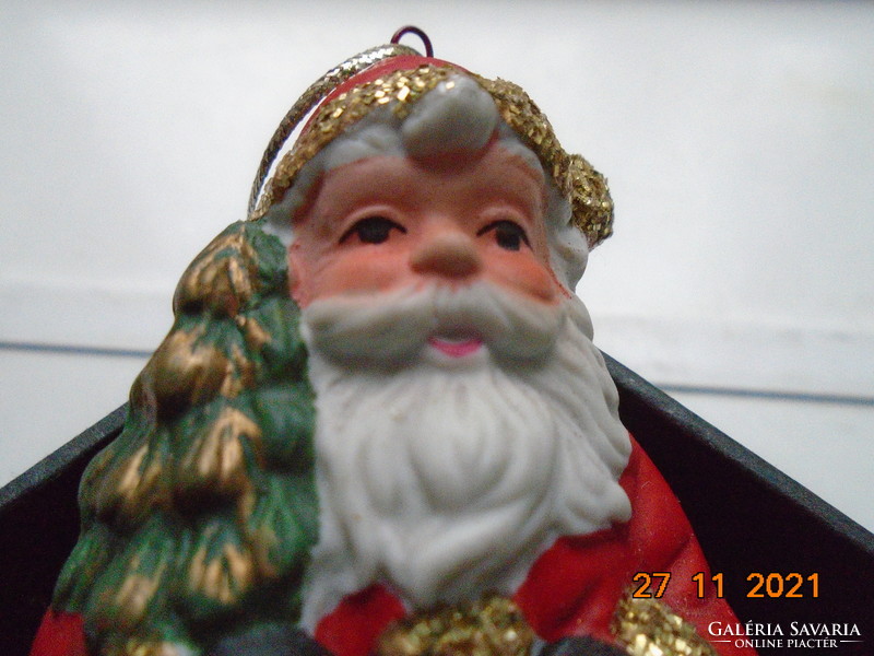 Mikulás,Télapó kézzel festett biszkvit porcelán figura Karácsonyfa dísz és csengő
