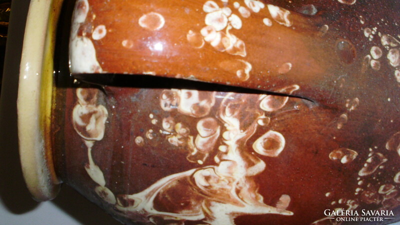 Antique glazed earthenware jug, jam silke - flowing glazed folk ceramics, large size