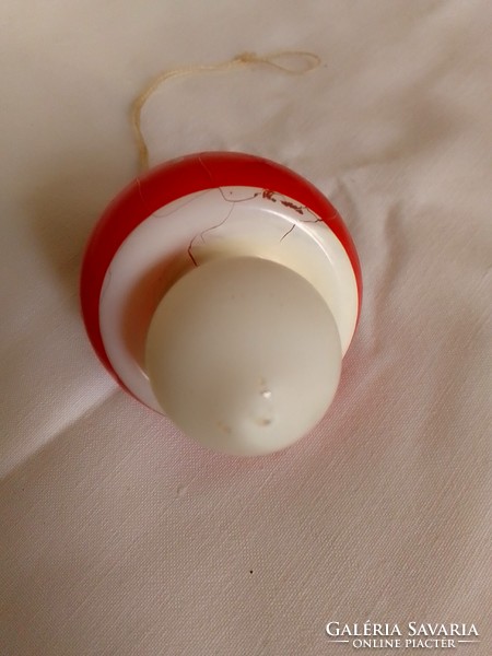 Antik üveg fehér pöttyös piros kézzel festett gomba galóca formájú karácsonyfa dísz 8,5 cm