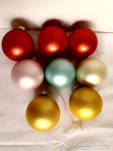 8 darab régi retro cseh matt selyem fényes üveg gömb karácsonyfa dísz 7 cm piros arany kék rózsaszín
