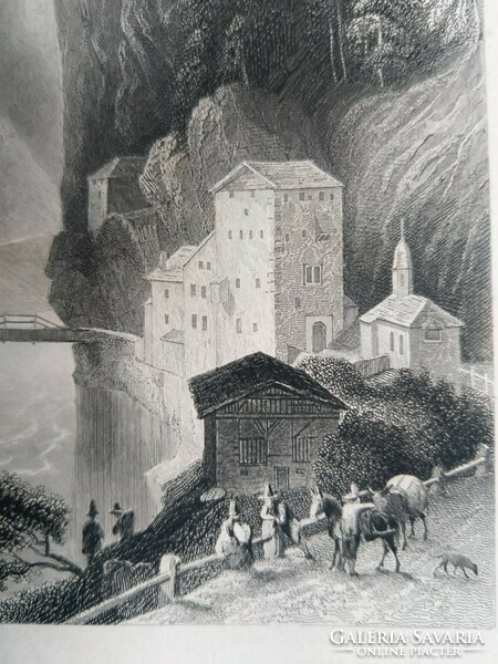 Finstermünz in Tirol. Eredeti acelmetszet ca.1846