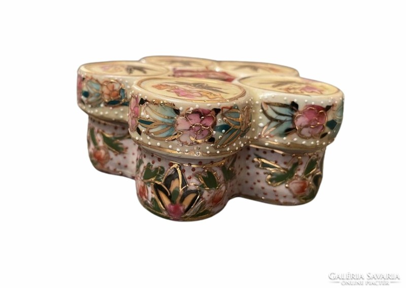 Antique Japanese porcelain bonbonnier, hand-painted antique porcelain sugar bowl or jewelry box