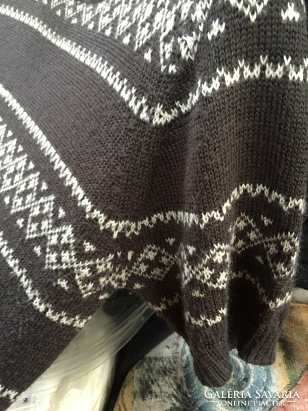 Norvég mintás rövid újjú, hosszú női pulóver, sötétszürke tunika legginshez
