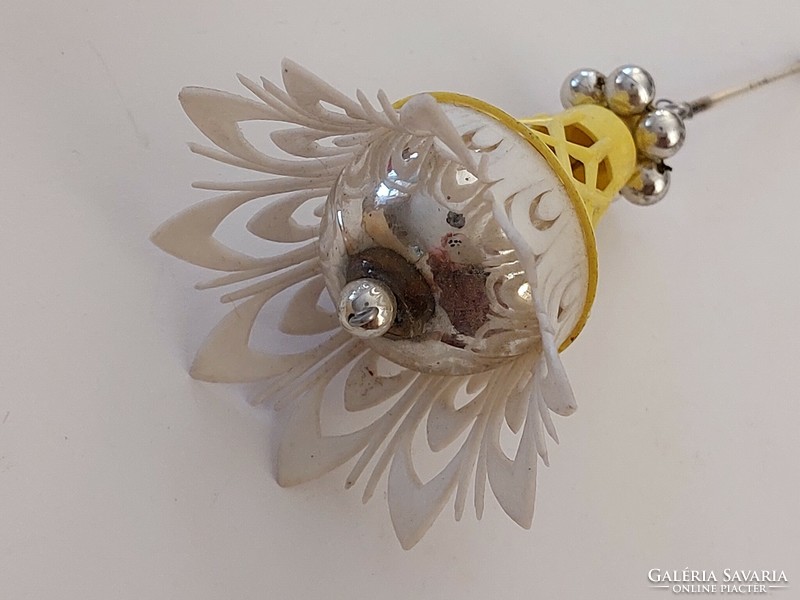 Old glass Christmas tree ornament yellow white flower shaped glass ornament