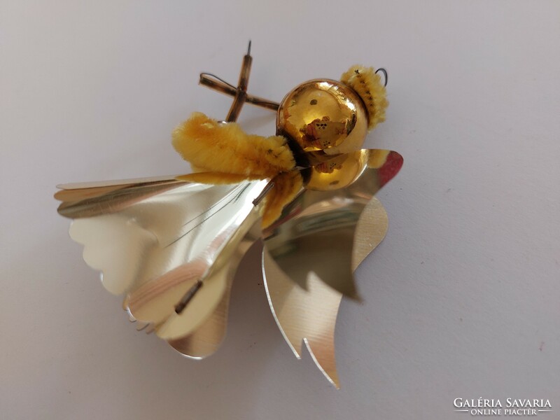 Old glass Christmas tree ornament golden angel with cross glass ornament
