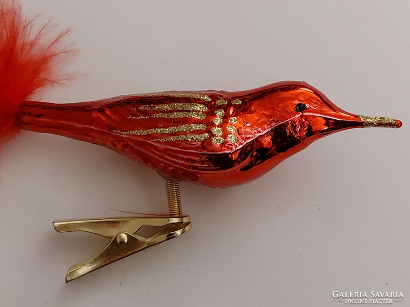 Modern üveg karácsonyfadísz csipeszes piros madár
