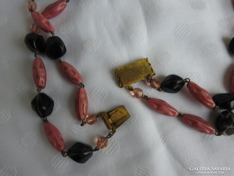 Two-row antique pink and black stone necklaces