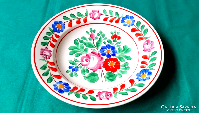 Ceramic plate with flower motif, marked, hand-painted granite wall plate 23 cm