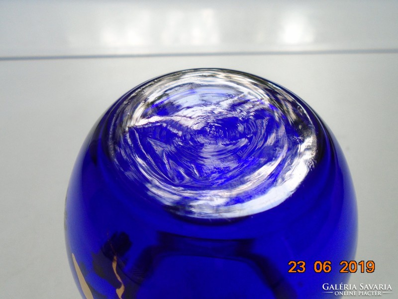 Cobalt blue hand-painted gilded small glass vase