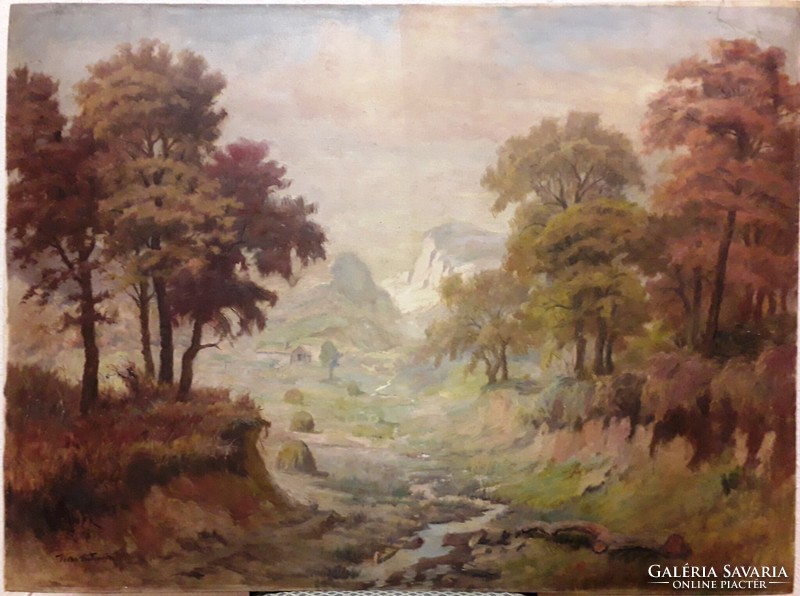 Kiss Kálmán (1878 - 1967): Tájkép patakkal és házzal a völgyben