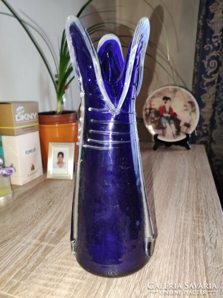 Kék 3 "szarvú" üvegváza ( 26 cm)