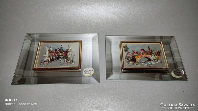 Miniature painted picture on a gilded sheet applied to an incised mirror, priced per piece