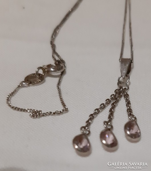 Rose quartz stone, marked silver necklace!