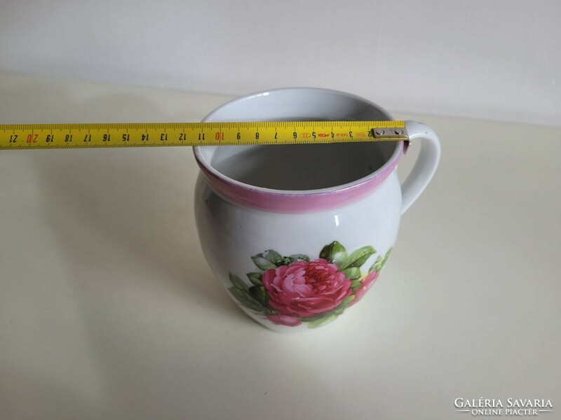 Old 1 liter porcelain pink rosy spout large cream mug rose pattern eosin striped silk